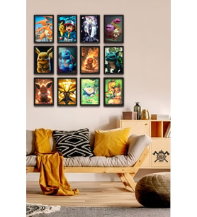 12 parça Pokemon Çerçeve Görünümlü Mdf tablo Duvar Süsü Hediyelik Eşya