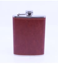 Kahverengi Deri Kaplama Cep Matarası/Flask 8 OZ (Gümüş)