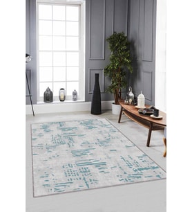 Turkuaz Vintage Kaymaz Taban Makinede Yıkanabilir Halı DR007 - 100 x 160 cm