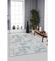 Turkuaz Vintage Kaymaz Taban Makinede Yıkanabilir Halı DR007 - 100 x 160 cm