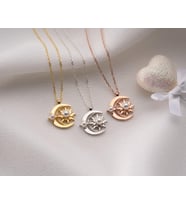 925 Ayar Ay Güneş Beyaz İncili Kolye.rose.gold.rodaj Ay Güneş