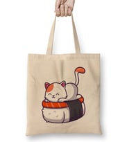 Cute Cat Sushi Salmon 05 Bez Çanta Uzun Saplı