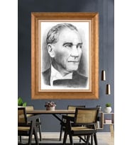 Altın Varaklı Çerçeveli Paspartulu Atatürk Tablo DC1203 (Gold)
