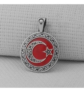 Gravür İşlemeli 925 Ayar Gümüş Büyük Boy Ay Yıldız Kolye Ucu