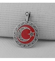Gravür İşlemeli 925 Ayar Gümüş Büyük Boy Ay Yıldız Kolye Ucu