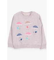 Breeze Kız Çocuk Sweatshirt Şemsiyeli Kız Baskılı 1.5-5 Yaş, Bej Melanj