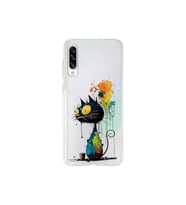 Samsung Galaxy A30S ile Uyumlu Splash Kedi Tasarımlı Şeffaf Silikon Kılıf