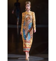 Dolce Gabbana tarz ipek mozaik desen elbise