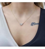 Kelebek Çift Katlı 18K Altın Kaplama Kolye (Karışık)