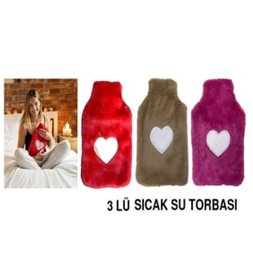 SICAK SU TORBASI 3 ADET,PELUŞ KALPLİ,TERMOFOR 26X17X2CM 1 LİTRE