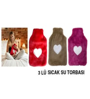 SICAK SU TORBASI 3 ADET,PELUŞ KALPLİ,TERMOFOR 26X17X2CM 1 LİTRE