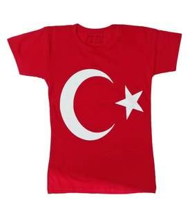 Türk Bayraklı Tişört Pamuklu Kırmızı Çocuk T-shirt- 9 yaş
