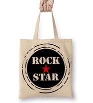 Rock Star Kırmızı Yıldız Bez Çanta Uzun Saplı