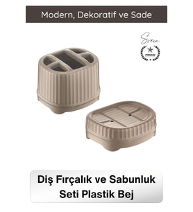 #BanyoSeti Setüstü Diş Fırçalık Sabunluk Plastik Bej Banyo Düzenleyici Organizer Diş Macunluk Aksesu