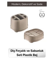 #BanyoSeti Setüstü Diş Fırçalık Sabunluk Plastik Bej Banyo Düzenleyici Organizer Diş Macunluk Aksesu