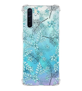 PrintiFy Oppo A91 Uyumlu Köşe Korumalı Floral Su Yeşili Tasarımlı Şeffaf Silikon Kılıf