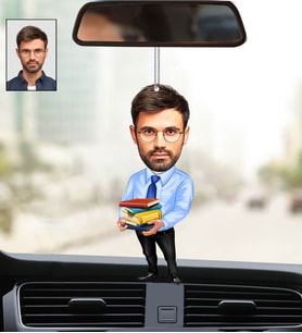 Kişiye Özel Fotoğraflı Yazar Tasarımlı Karikatür Araba Dikiz Ayna Süsü