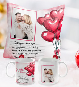 BK Gift Kişiye Özel El Yazı Mesajlı Fotoğraflı Kırlent Yastık ve Kupa Hediye Seti-3