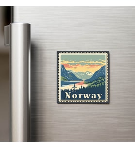 Norveç Norway - Posta Pulu Temalı Ülke - Baskılı Buzdolap Magneti Kare - 9x9 cm
