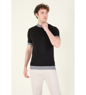 Giyim Dünyası Erkek Yarım Balıkçı Merserize T-Shirt Siyah