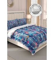 Lastikli Çarşaflı %100 Pamuk Saten Çift Kişilik Nevresim Takımı Blue Pattern