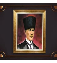 Altın Varaklı Çerçeveli Paspartulu Atatürk Tablo z4937 (Gold)