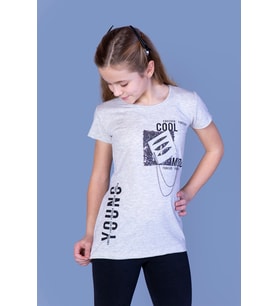 Toontoy Kız Çocuk T-Shirt Göğsü Lazer Kesim (Kahve Melanj)