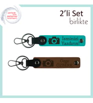 Anıları Çek, Kalbinde Sakla, Fotoğraf Makinesi Temalı 2’li Kişisel Anahtarlık, Koyu Turkuaz-A Kahve