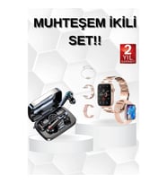 Mey İthalat® Dijital Göstergeli Powerbank Bluetooth Kulaklık ve Yeni Nesil Amoled Ekran Akıllı Saat