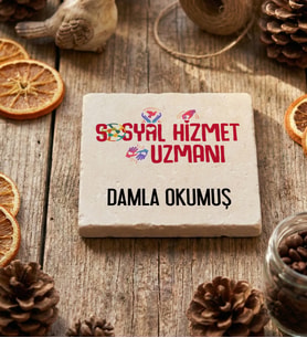 Kişiye Özel Sosyal Hizmet Uzmanı Bardak Altlığı  Hediyesi (Krem)