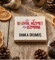 Kişiye Özel Sosyal Hizmet Uzmanı Bardak Altlığı  Hediyesi (Krem)