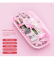 Şeffaf Mouse Kablosuz Mouse Fare Şarjlı Bluetooth Wireless Çift Modlu Sessiz 5 Tuşlu DPI Kontrol (Pembe)