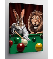 Kanvas Tablo Bilardo Oynayan Tavşan Ve Aslan