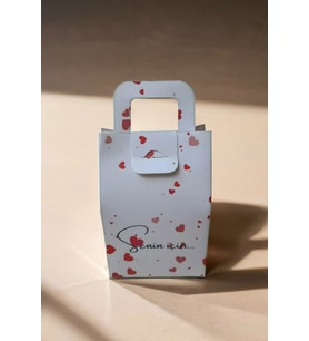 5 Adet Kırmızı Kalpli Karton Çanta - Senin İçin Hediye Paketi -  10x15 cm (Kahverengi)