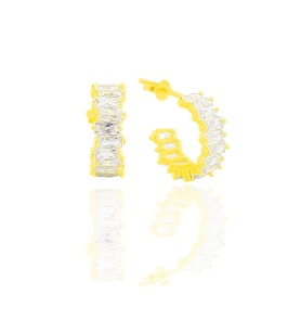 Gümüş altın yaldızlı baget taşlı halka küpe SGTL11597GOLD