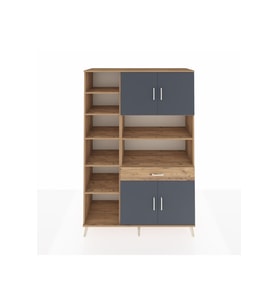Hyperion Dolap 10 Raflı Tek Çekmeceli 4 Kapaklı 132x44x195 Çam-Antrasit/Çam