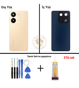 Vivo Vida Seti + Yapıştırıcı V29 Lite Gold Yapıştırıcı B-7000 Yapıştırıcı Vida Seti Arka Kapak Arka Cam Batarya Kapağı Lazer Kesim Kapak Pil Kapağı Back Cover
