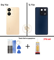 Vivo Vida Seti + Yapıştırıcı V29 Lite Gold Yapıştırıcı B-7000 Yapıştırıcı Vida Seti Arka Kapak Arka Cam Batarya Kapağı Lazer Kesim Kapak Pil Kapağı Back Cover
