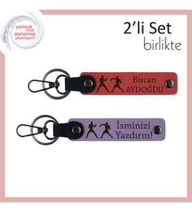 Yumruk Gücü Taşıyan Hediye, Kırmızı Eldivenli, Kişisel Yazılı Anahtarlık, Nar Çiçeği-Mor Menekşe
