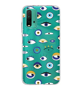 PrintiFy Xiaomi Redmi 9T ile Uyumlu 1mm Slim Fit Nazar Boncuğu 2 Baskılı Şeffaf  Kılıf