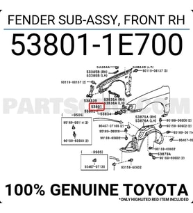 Toyota Corolla Çamurluk Sağ 1992-1997 (Oem No:  538011E700)