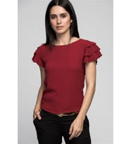 7222201 Kobe Fırfırlı Kısa Kol Bluz BORDO
