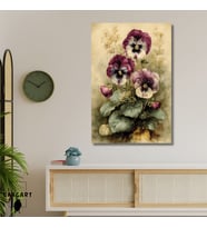 Tekli Dikey Kanvas Tablo Eskitme Görünümlü Masum Mor Menekşeler