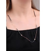 Hematit Taşlı Rose Gümüş Dizgi Kolye 6642 (Gri)
