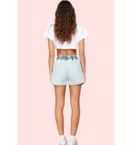 Kadın Denim Şort Yüksek Bel Slim Fit Cepsiz Pamuklu Günlük Stil Yaz Aylarının Vazgeçilmezi (Açık Mavi)