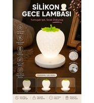 Silikon Çilek Beyaz Gece Lambası Şarjlı Dokunmatik 3 Kademe Parlaklık Dokunmatik Çocuk ve Masa Lambası
