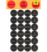 24 Adet - Siyah Gold Teşekkürler ve Handmade Sticker - 4 Çeşit - Gold Sticker - Siyah Sticker
