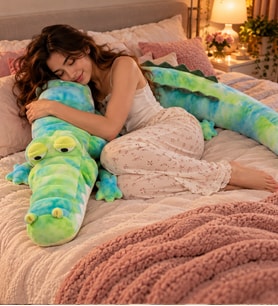 LAYNEAR 120 CM Büyük Boy Pastel Renkli Timsah Peluş Oyuncak - Uyku Arkadaşı