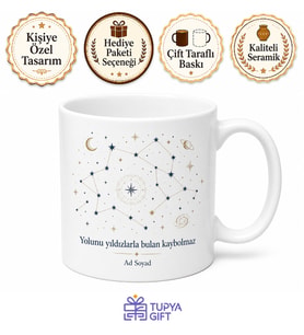 Gökyüzü Takımyıldızları Çizimli Yolunu Yıldızlarla Bulan Kupa Bardak Hediye