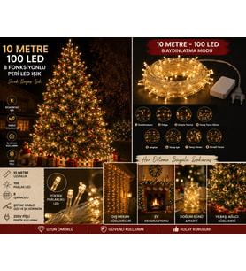 10 Metre 100 LEDLİ Gün Işığı Peri Led Işık 8 Fonksiyon Dekoratif Yılbaşı Ağacı Parti Ev Oda Süsleme